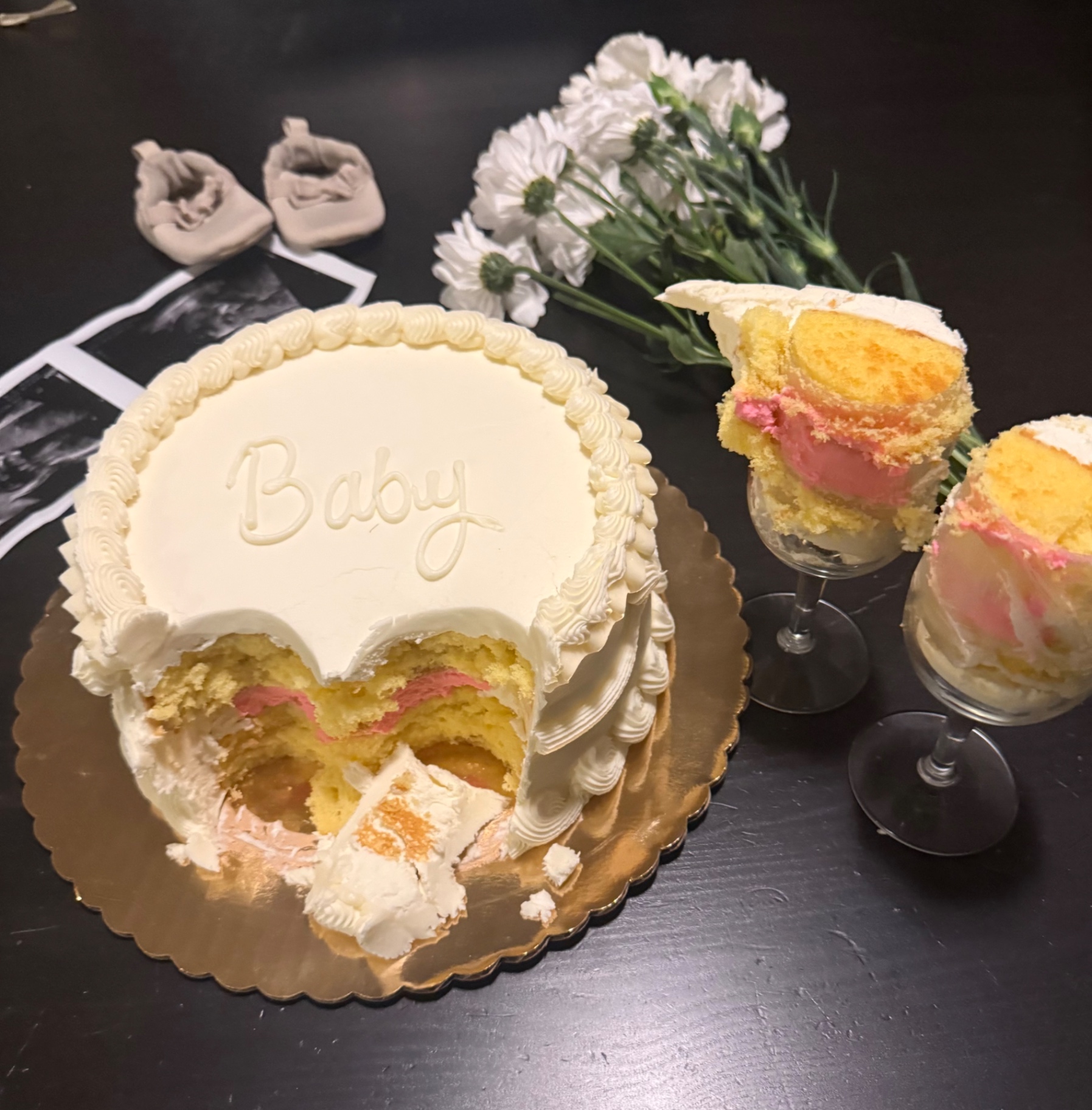 Gender reveal cake with pink center